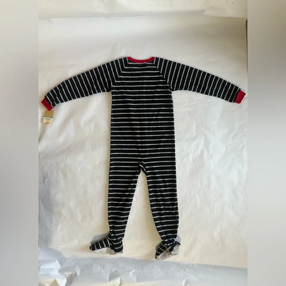 Striped Black and White Kids One Piece with Red Guitar